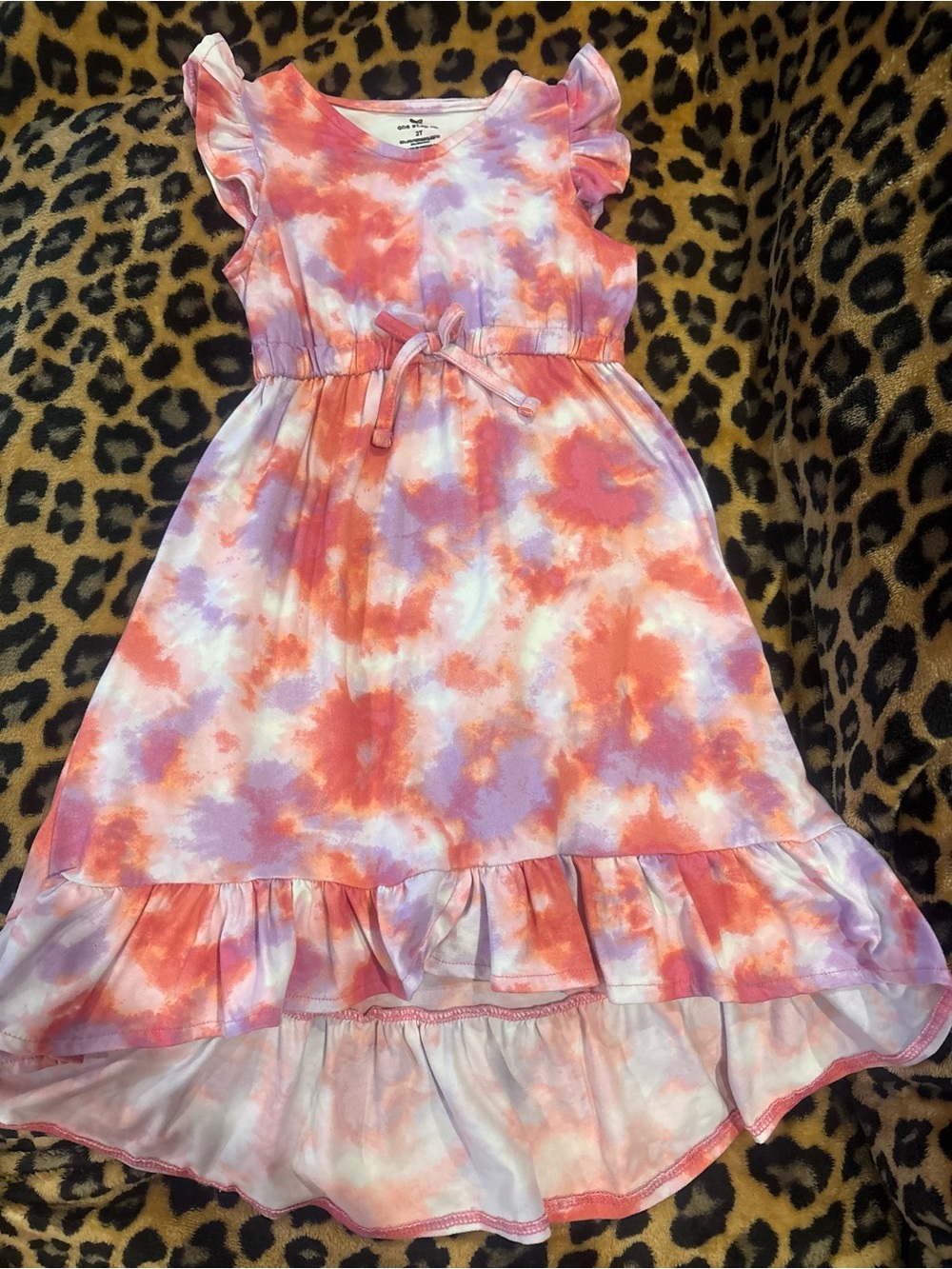 Pink & Purple Tie-Dye Flutter Sleeve High Low Midi Dress Toddler Girl 2T